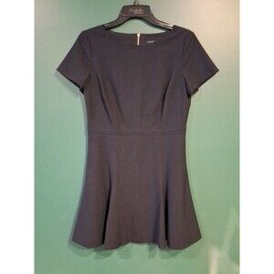 Amm Taylor Dress Size 4 Structured Midnight Blue/Black Short Sleeve A Line Lined